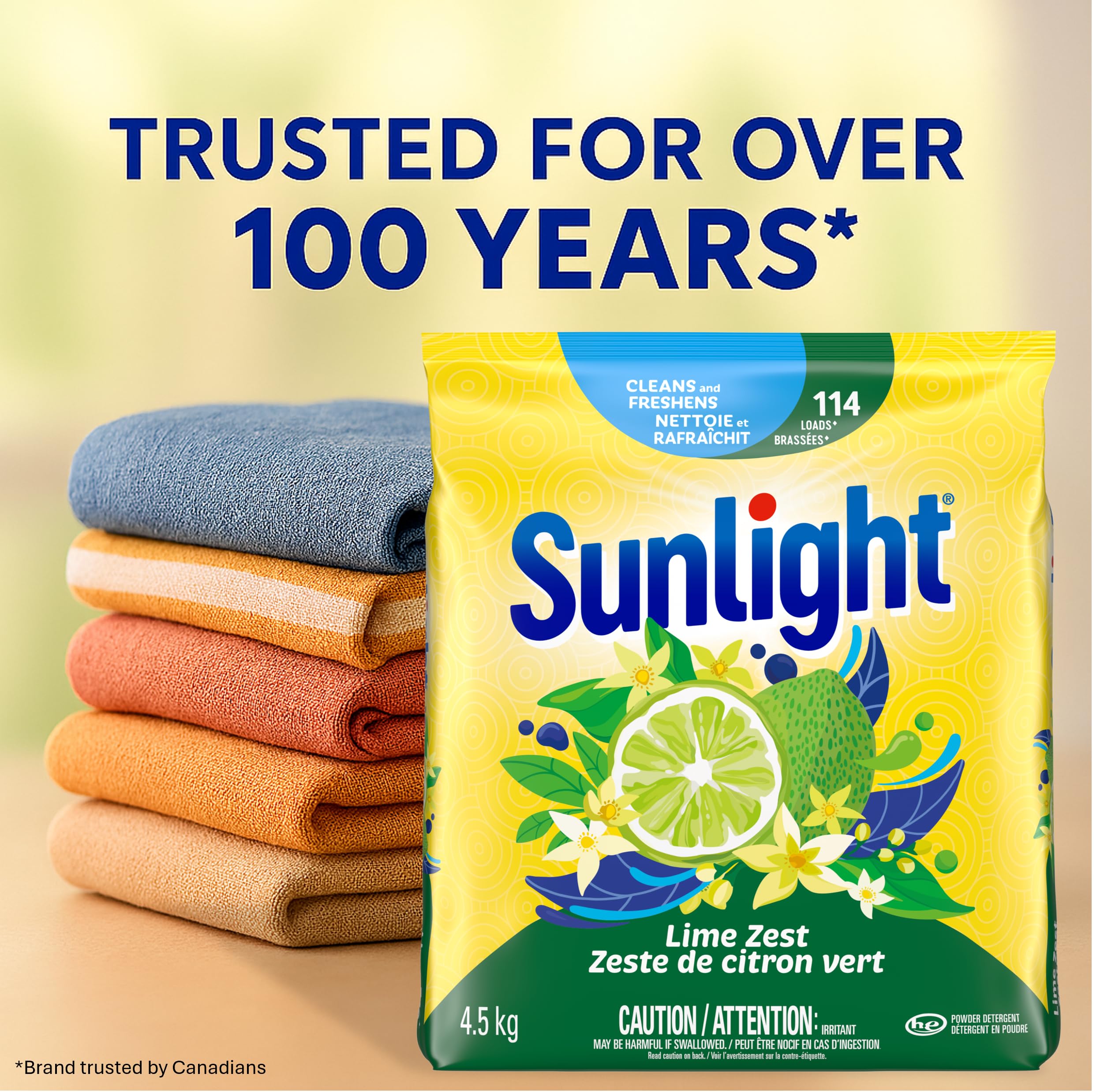 Sunlight Lime Zest Powder Laundry Detergent, 4.5kg 114 wash loads, HE Compatible, Cold Water Clean, 1 bag - 5