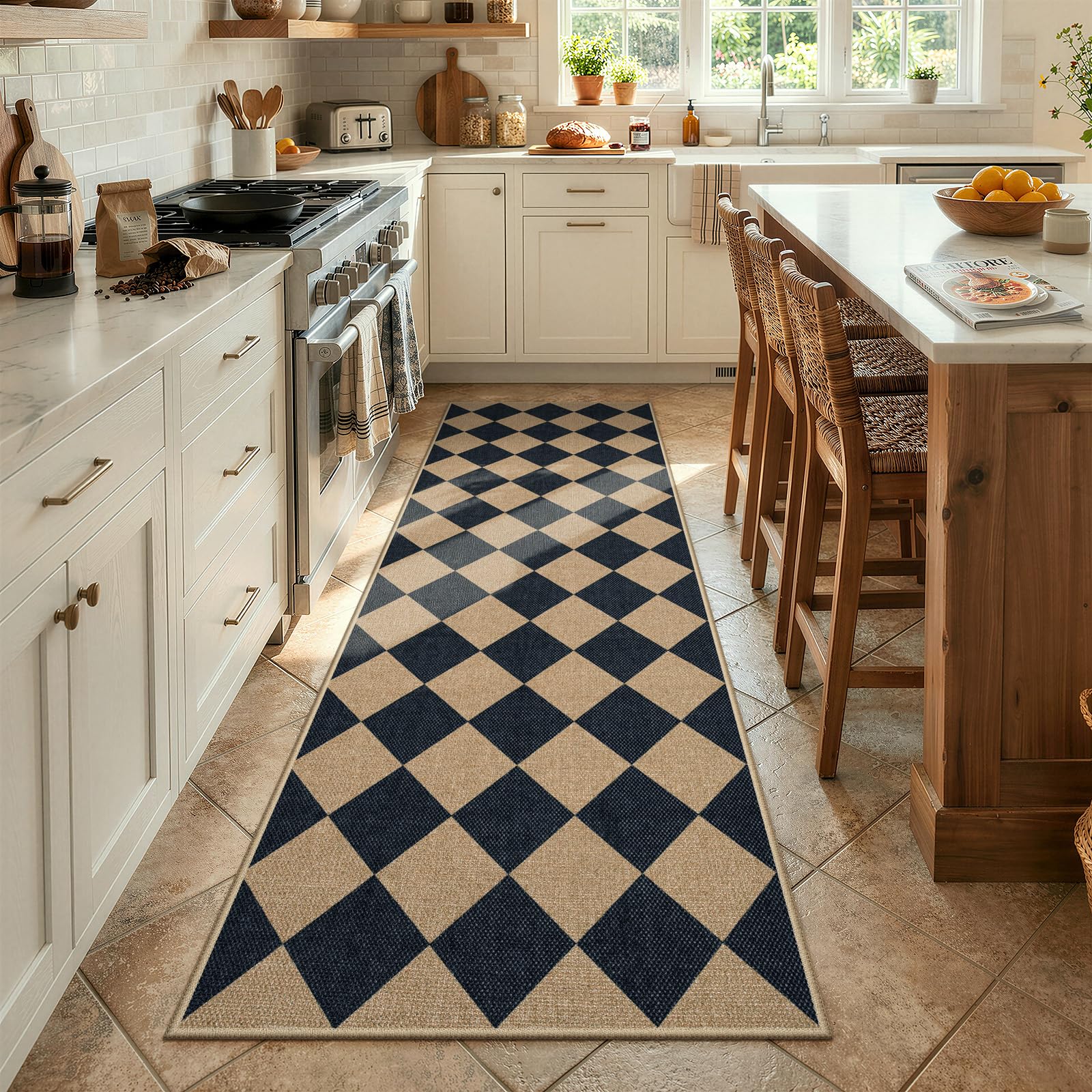 Photo 1 of Lahome Colette Checkered Easy Jute Runner Rug, 2x8 Hallway Kitchen Runner Rug Non Slip Washable Outdoor Carpet for Entryway Indoor, Checkerboard Black Indoor Outdoor Carpet for Hallway 8ft Entry