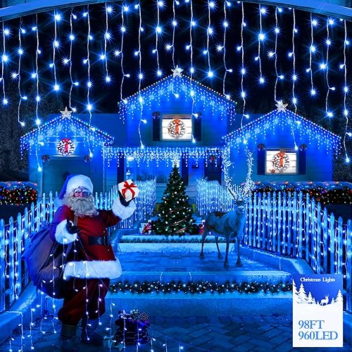 Miniatura 13 de Luces de Navidad para exteriores, 49 pies, 450 luces LED de hielo para exteriores, tira de luces de hielo con 8 modos, temporizador impermeable con