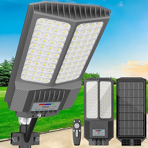 Miniatura 11 de Luz de calle solar loyoele de 8000 W para exteriores, resistente al agua, luz de calle LED solar al aire libre de 120,000 lúmenes 7000 K