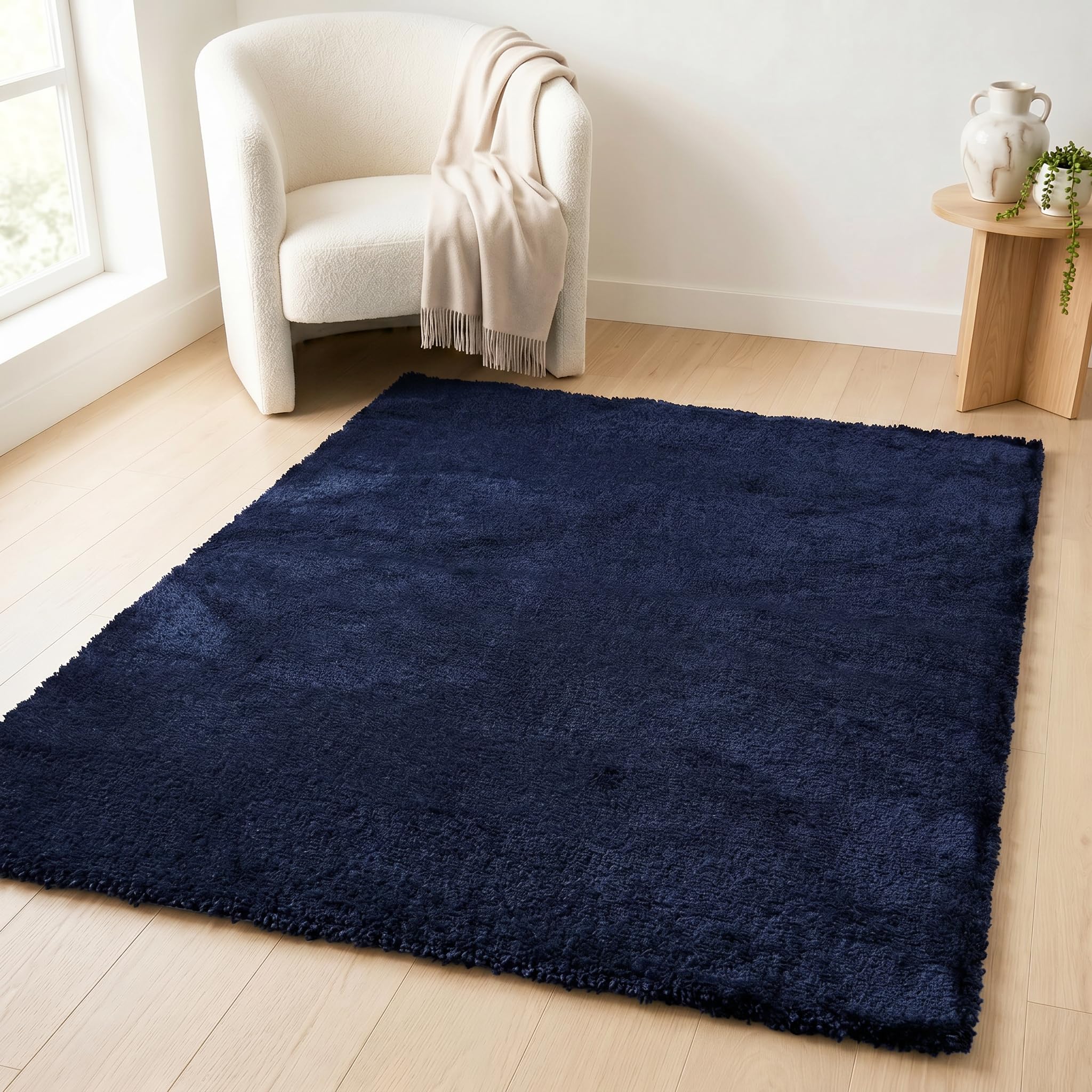 Ruglenza Shaggy Rugs Living Room - Soft Fluffy High Pile Carpet, Modern Area Rug for Living Room and Bedroom, Easy to Clean, Stylish Cozy Polyester Floor Rug (NAVY, 160 x 230 cm)