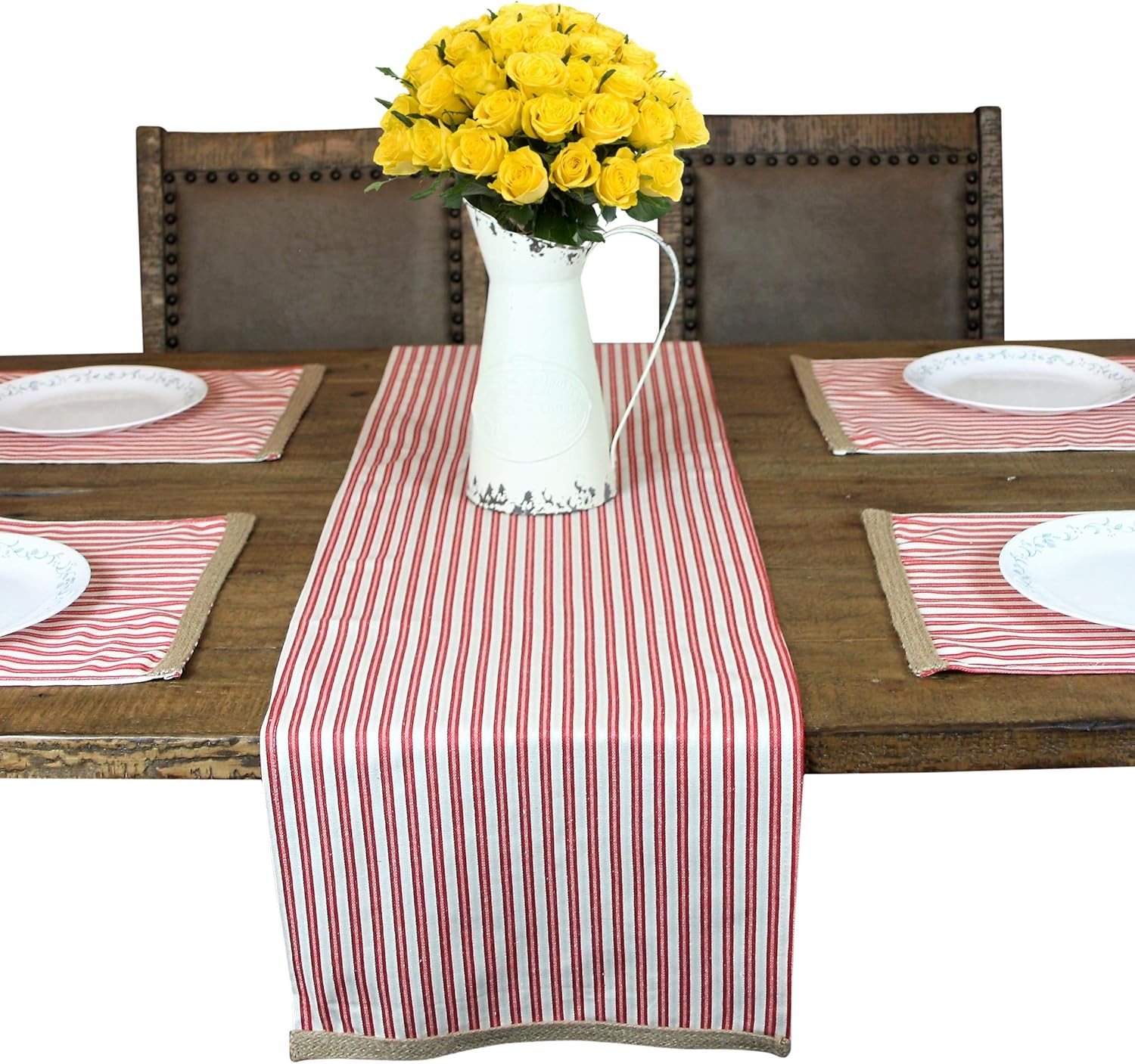 Table Runner - Decorative Table Runner for Dining Tables - Home Tablecover - Modern Jute Trim Design - Custom Made Cotton Yarn Striped Table Runner - Ideal Dining Table Decoration for Home & Wedding