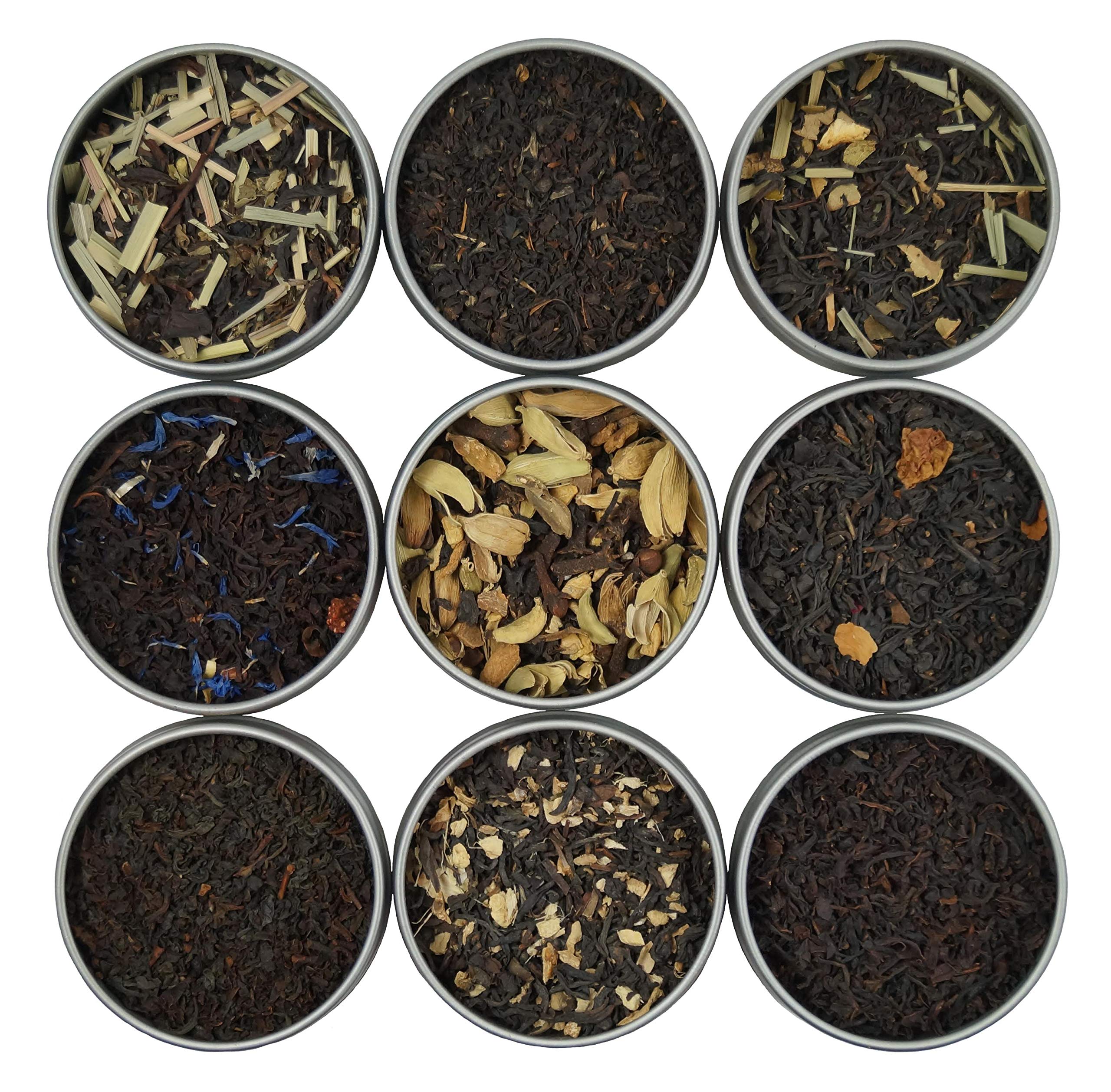 Heavenly Tea LeavesOrganic Black Tea Sampler, 9 Loose Leaf Black Teas (Approx. 90 Servings) - Naturally Caffeinated, Perfect Coffee Substitute, Variety Gift Pack