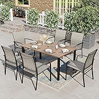 HERA'S HOUSE 6-Person Outdoor Dining Table - Rust-Proof Metal Wood-Like Slat Patio Table w/Umbrella Hole, 60x36 Inch Weather-Resistant for Backyard Garden