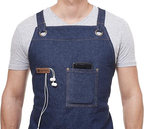 Miniatura 5 de ARAWAK BRAVE Delantal de cocina profesional diseñado para cocina, barbacoa, parrilla, 10 onzas, babero ajustable para mujeres y hombres, con lazo