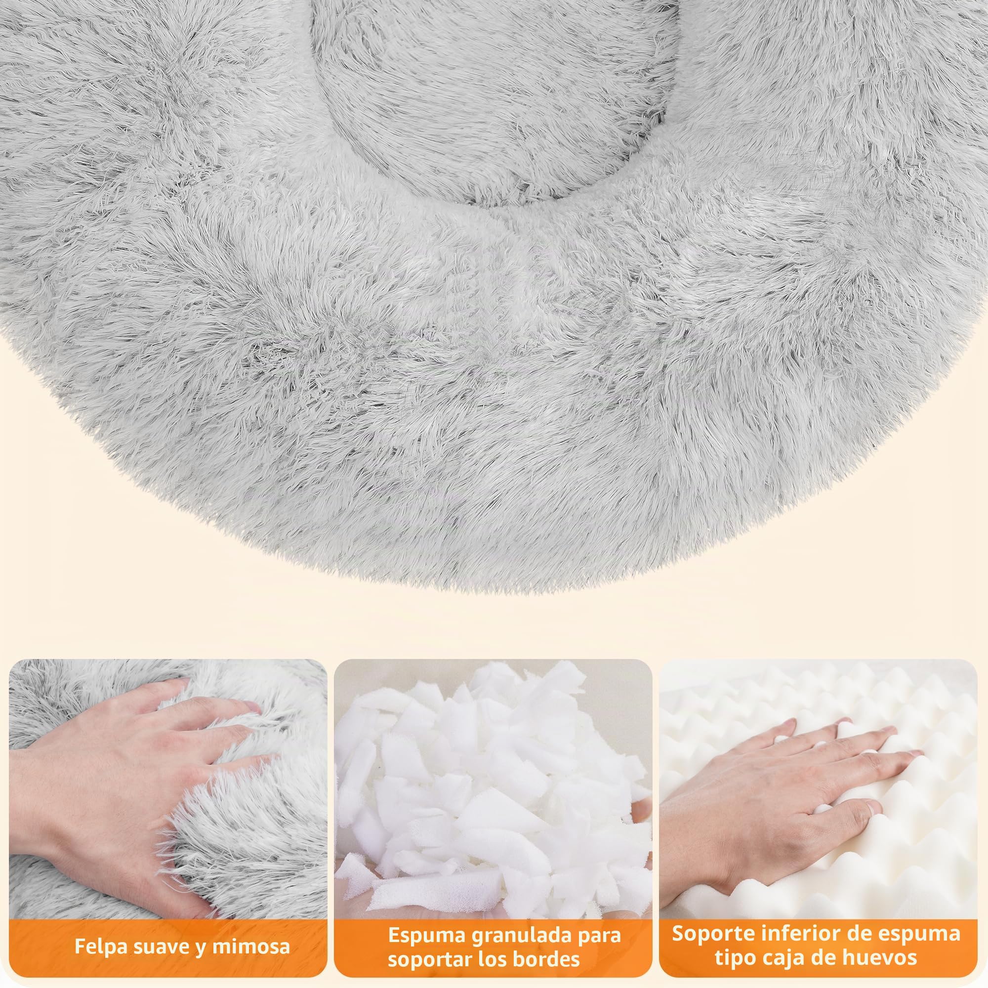 HMTOPE Cama Ortopédica Redonda Cojín para Perro Sofá Cama para Gato Donut Acogedora Cesta para Perro Lavable, 100 cm Ø, Gris Claro