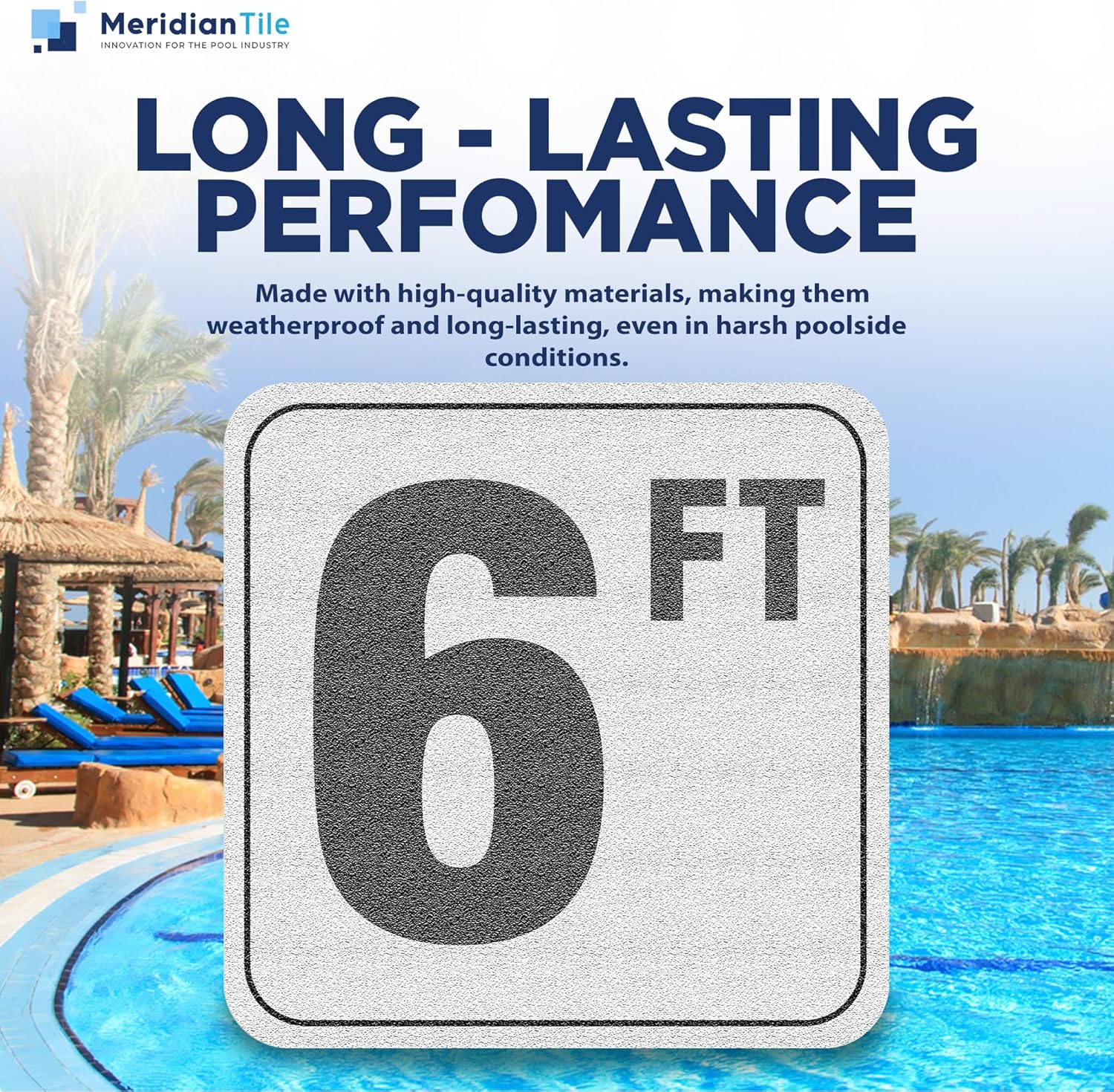 Aquatic Custom Tile, 6FT Pool Depth Markers, 6x6 Inches Vinyl Pool Stickers, Swimming Pool Number Markers, Pool Safety Signage, Adhesive Pool Depth Markers Stickers for Decks, MADE IN USA - (3 Pack)