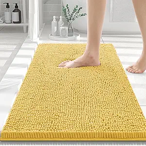 Smiry Luxury Chenille Bathroom Rugs 30x20, Extra Soft and Absorbent Shaggy Bath Mat, Machine Washable, Non-Slip Plush Carpet Runner for Tub, Shower, and Floor, Home Decor Accessories, Yellow
