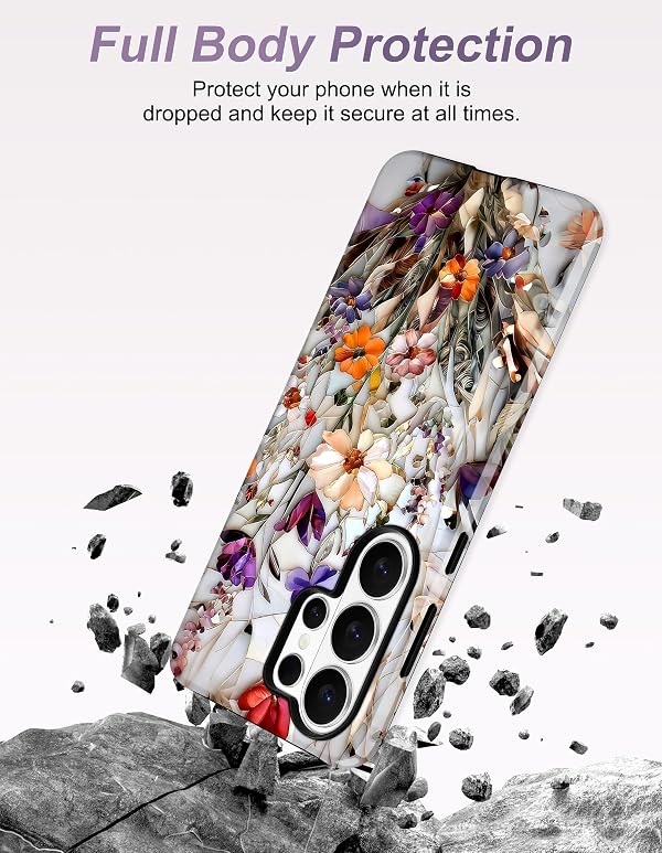 Aitipy Compatible with MagSafe Flower Phone Case for Samsung Galaxy S25, Cute Aesthetic Stained Glass Floral Magnetic Soft TPU and Hard PC Protective Phone Cover for Women Girls - Yellow by Aitipy - Used condition - Image 5