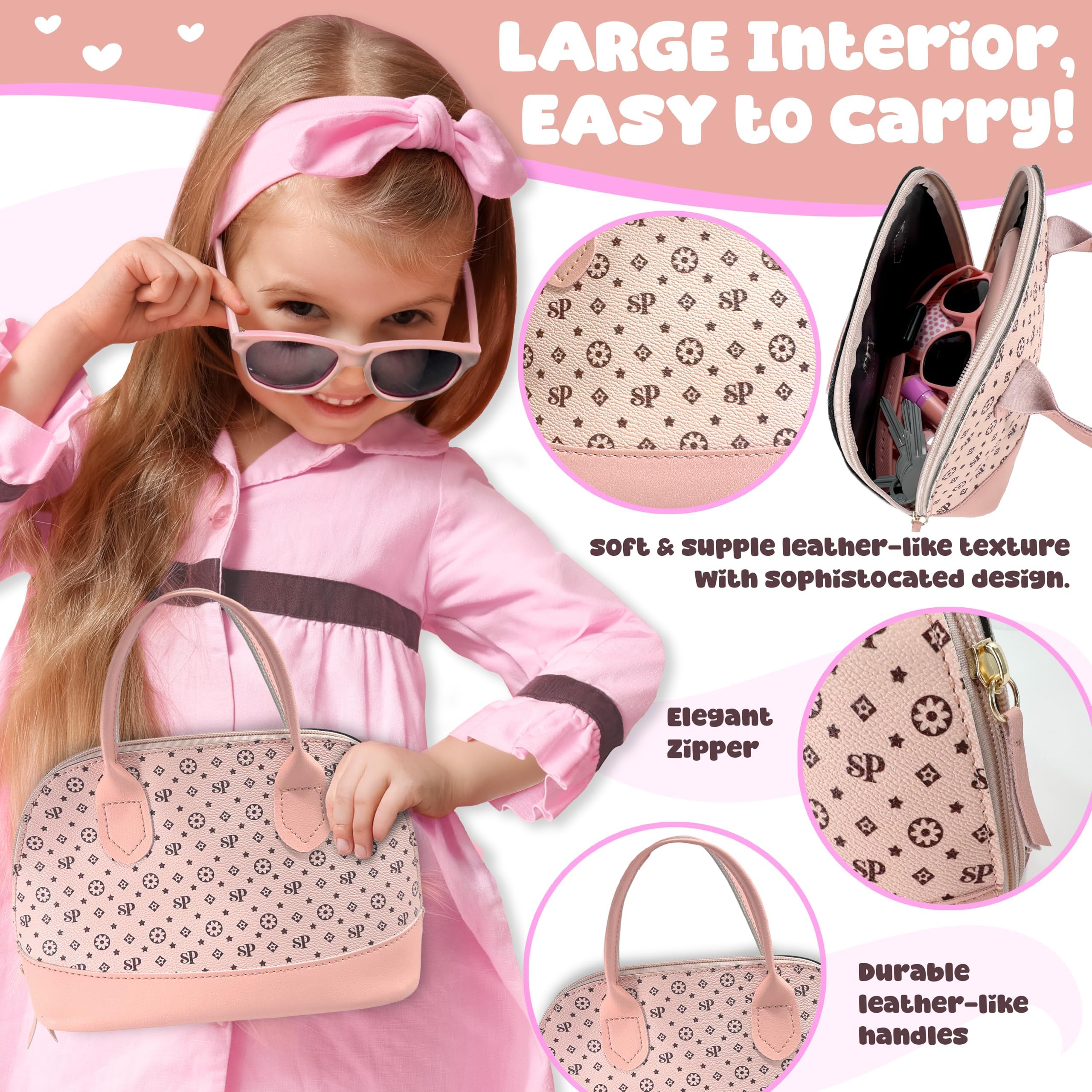 Bolsa de juego para niñas pequeñas, juego de juguetes de simulación para niños, incluye bolso, maquillaje, teléfono, cartera, reloj inteligente, pasaporte, tarjetas de crédito, llaves, ideas de regalo 2
