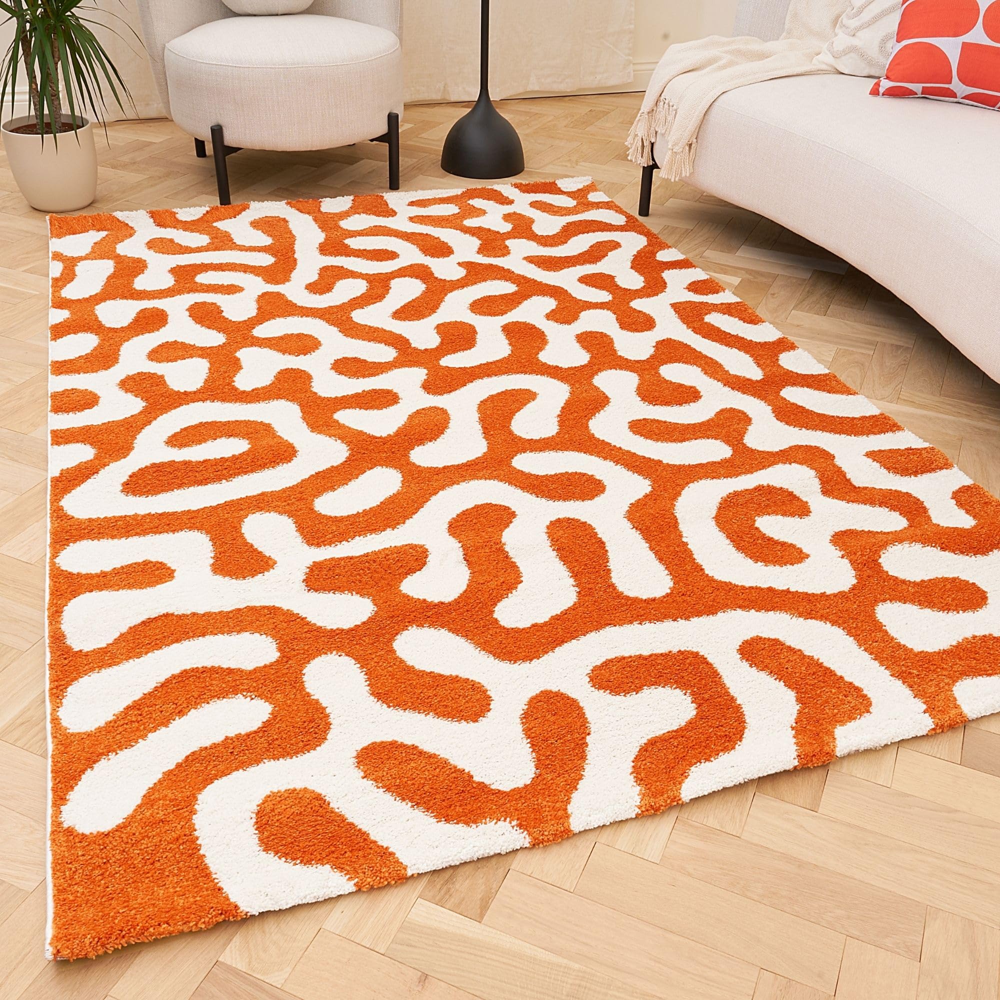 THE RUGS Joli Abstract Pattern Soft & Dense Pile Living Room & Bedroom Rug in Orange | Size: 200cm x 290cm