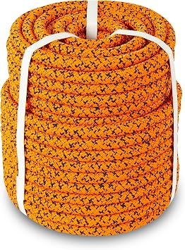 Zeluga 15-133 1/2in x 125ft Double Braided Arborist Static Rope, 7200lb Breaking Strength Climbing Rope, No-Stretch Bull Rope for Tree Work, Assorted Color