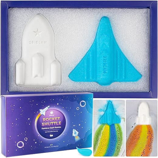 ORIGLAM Kids Bath Bombs for Boys, Space Shuttle & Rocket Bath Bombs for Kids Bath Color Tablets, Rainbow Bath Bomb Gift Set, Best Stocking Stuffers for Kids Birthday/Easter/Christmas Gifts Under 10