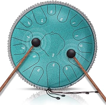 Steel Tongue Drum- 15 Note 13 Inches C-key Rain Drum Sound Healing Instruments - Handpan Drum for Meditation Entertainment Musical Education Concert Mind Healing Yoga Malachite