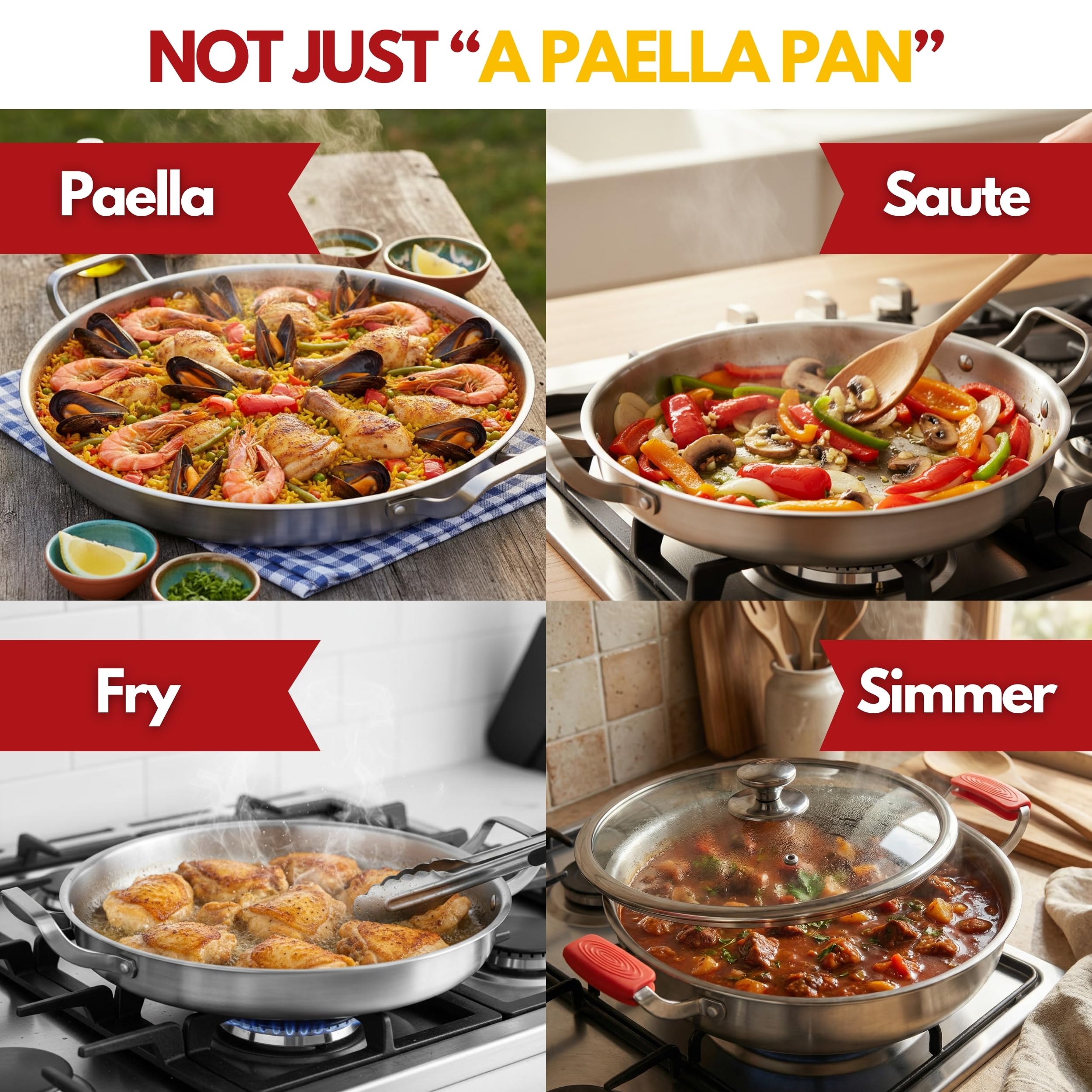 Paelluxe Paella Pan - 13 Inch Stainless Steel -4