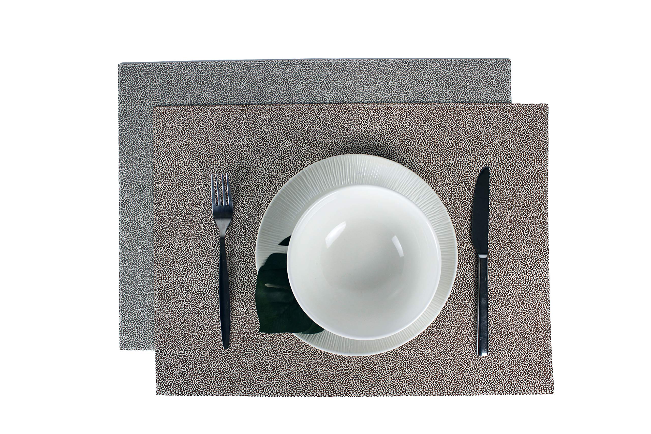 SIGNATURE HOME COLLECTION AP-104-PG1/PG2 Set of 6 Stingray Skin Imitation Leather Two-Tone Grey and Brown Wipeable 45 x 33 cm