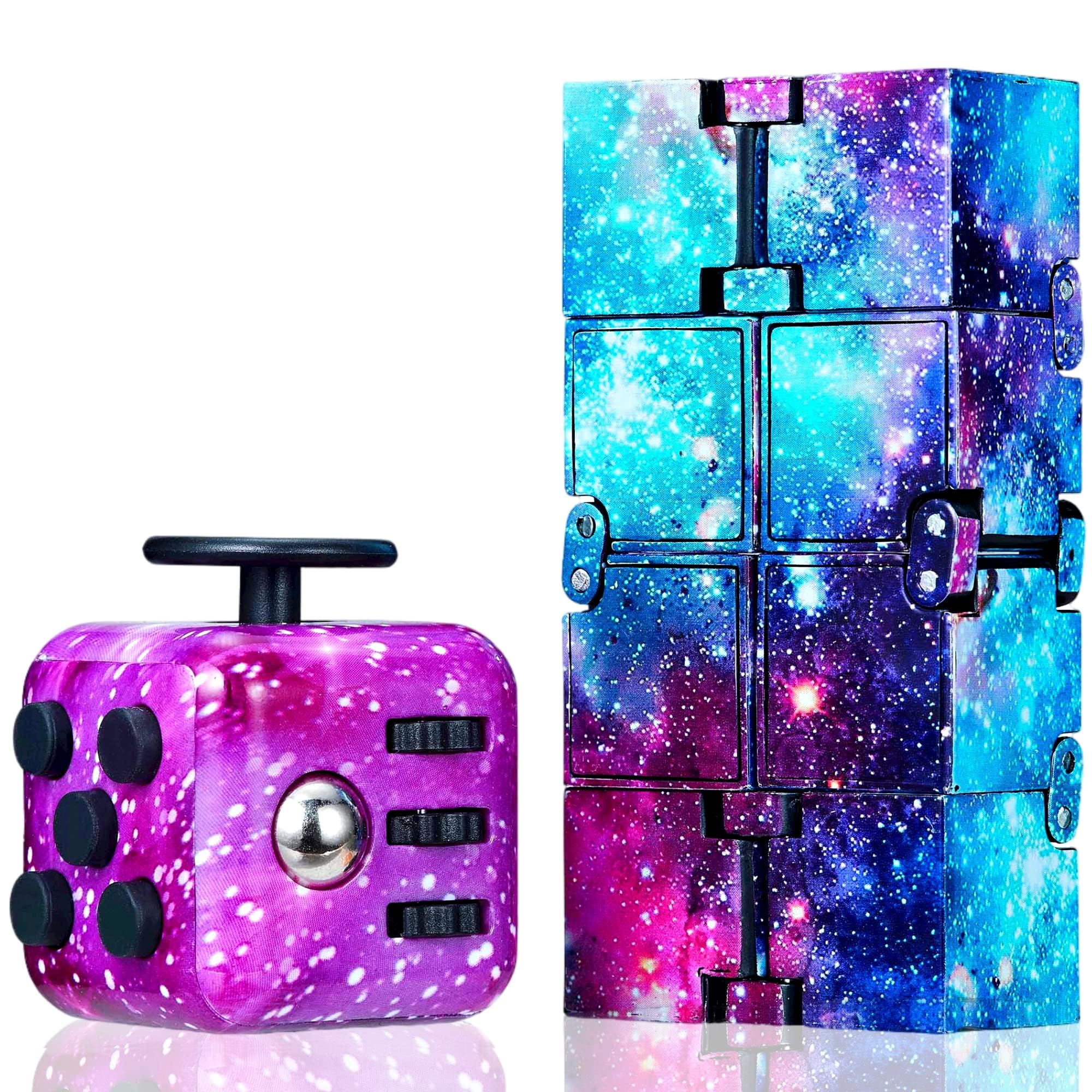 Chennyfun 2pcs Fidget Toy Set,Galaxy Fidget Toys Cubes Infinity Cube Colorful Fidget Toy Cubes Stress Relief Killing Time Desk Toy Suitable for Office Staff Classroom for ADD, ADHD,Autism,Adults,Kids