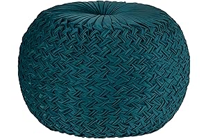 COTTON CRAFT Teal Velvet Pleated Modern Ottoman