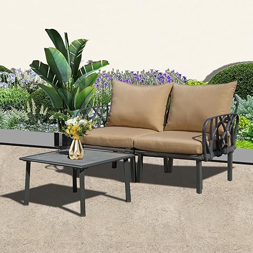 Domi - Juego de 2 piezas de conversación para patio con cojines extraíbles color caqui, sillas de comedor de plástico modernas para todo tipo de