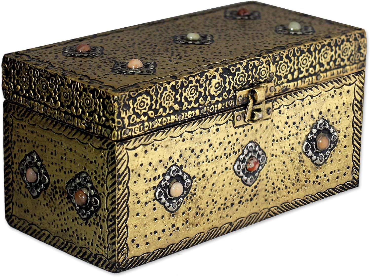 NOVICA Repousse Brass Jewelry Box, Metallic 'Mughal Treasure Chest' : Clothing, Shoes & Jewelry