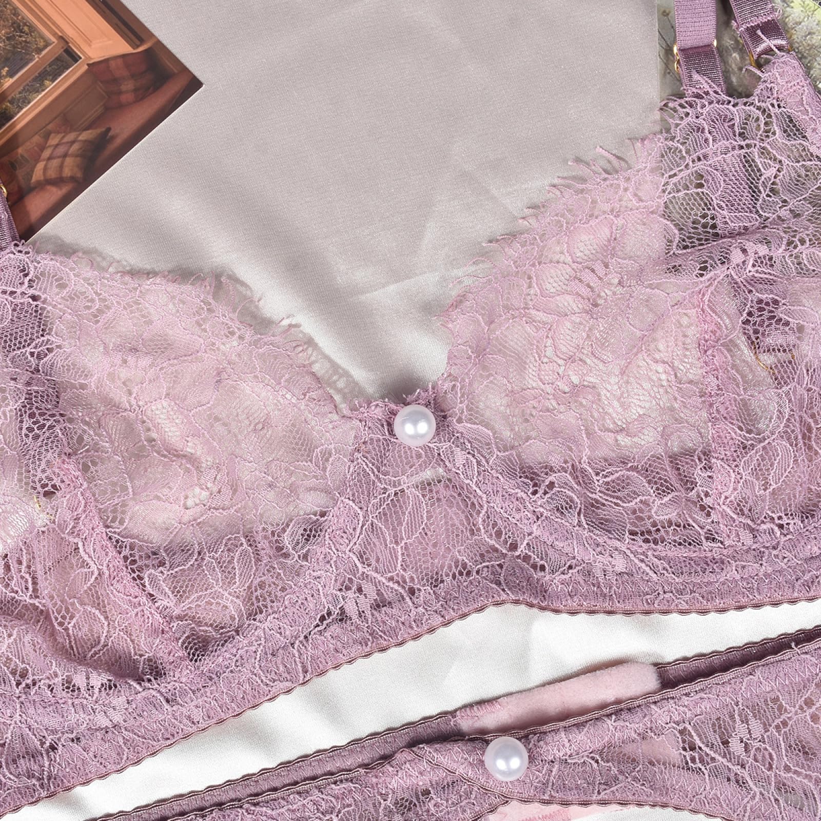 longSexy Pizzo con Pannelli Maglia Erotica Lingerie Quattro Pezzi