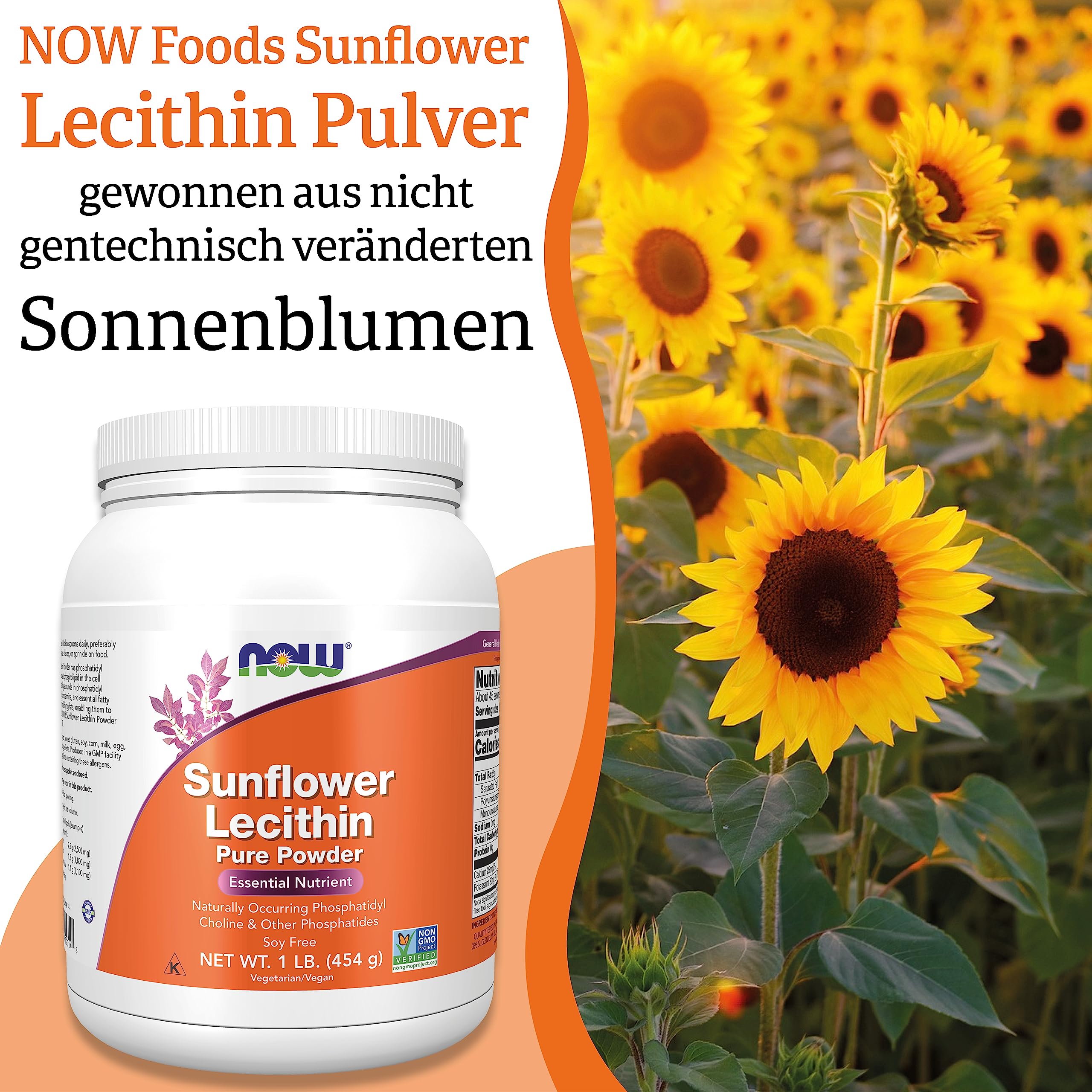 Now Foods, Sunflower Lecithin (Sonnenblumen Lecithin), Reines veganes Pulver, 454 g, Laborgeprüft, Glutenfrei, Sojafrei, Vegetarisch
