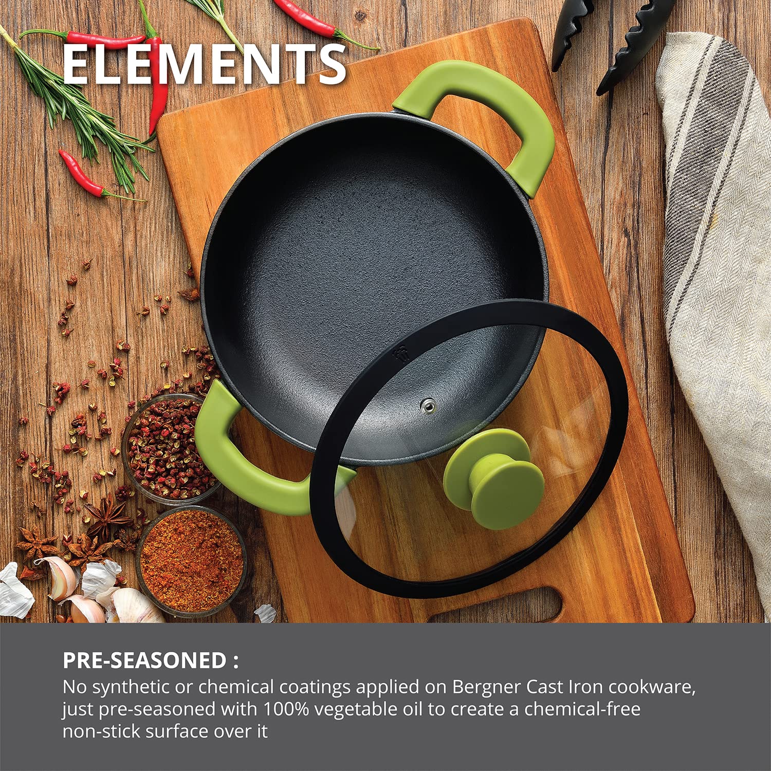 Bergner Cast Iron Casserole - 20cm, Pre-Seasoned -4