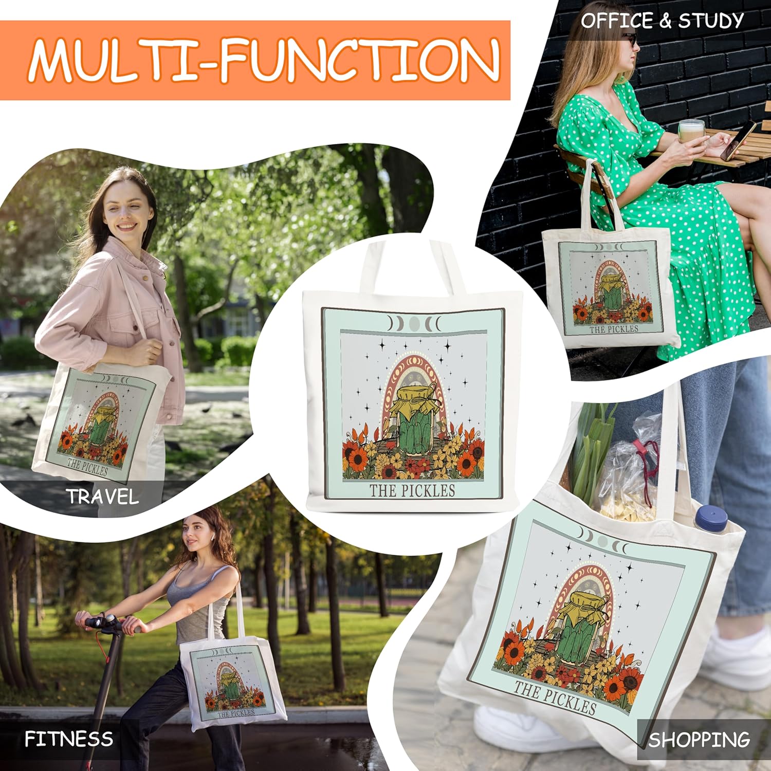 Pickle Tote Bag for Women, Vintage Pickle Jar Farmers Market Tote, Tote Gift Bag for Pickle Lover, Pickled Food Enthusiasts Gifts, Pickles Shoulder Bag Gifts for Women Friends Sisters Colleagues -93 - Image 5