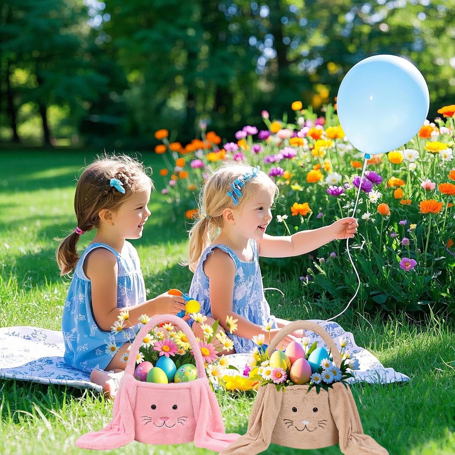 Easter Bunny Baskets,Easter Egg Hunting Basket Decorations,Cute Easter Bucket Bags with Rabbit Ears,Bunny Rabbit Easter Tote Bags for Easter Decorations Candy Gift Toy Storage (brown4)