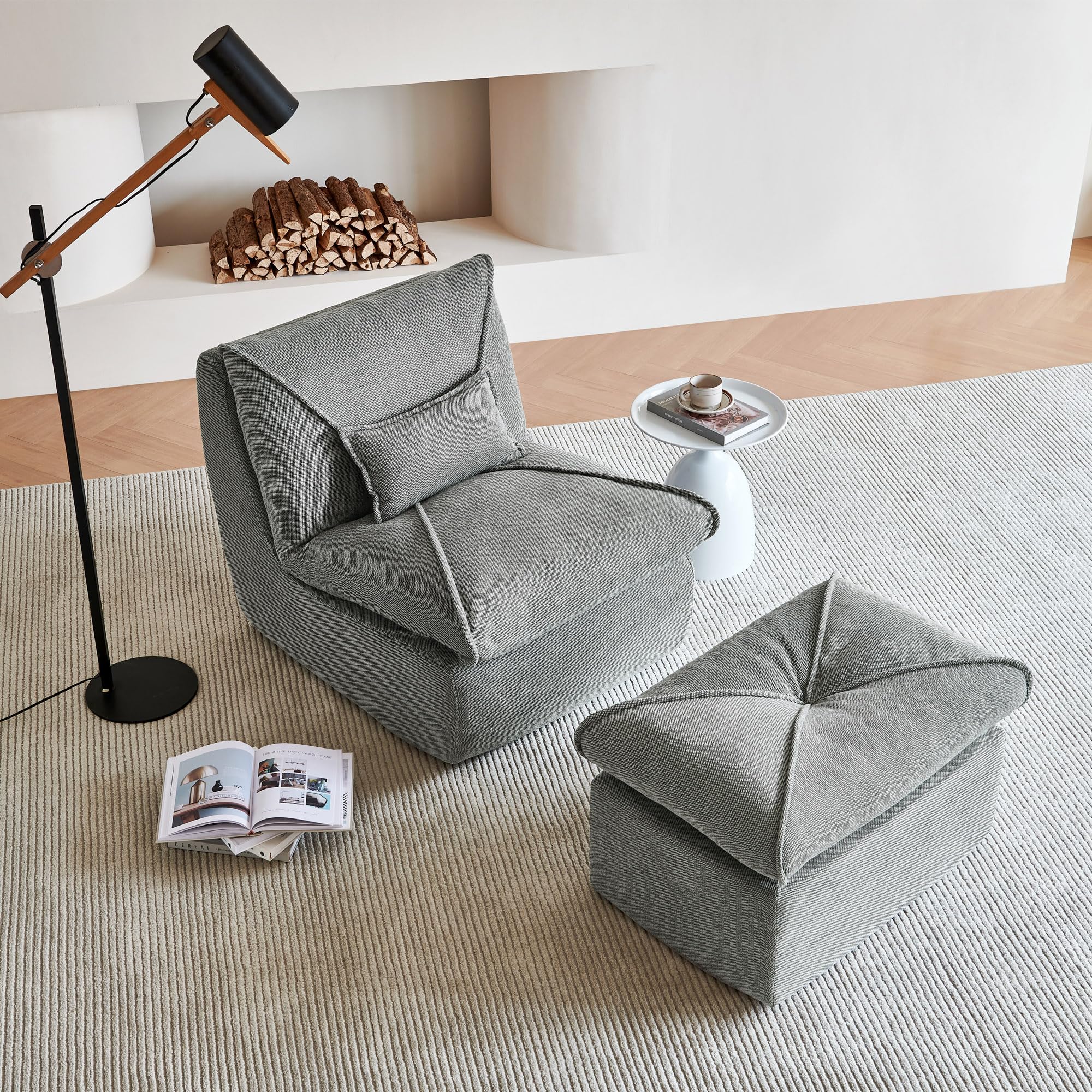 Bean Bag Chairs Comfortable Fireside Chairs High Density Memory Foam Lounge Chair Modern Comfy Chair BeanBag Chairs for Living Room Bedroom Office (Dark Green-Single Chair with Ottoman)