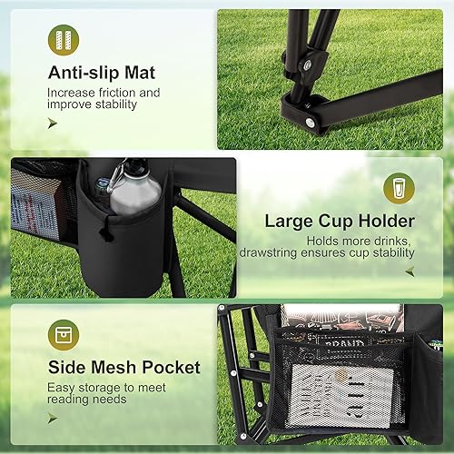 Miniatura 8 de LET'S CAMP Sillas de campamento de gran tamaño de 29.52 pulgadas, respaldo alto, silla de césped resistente, soporta 500 libras, silla plegable