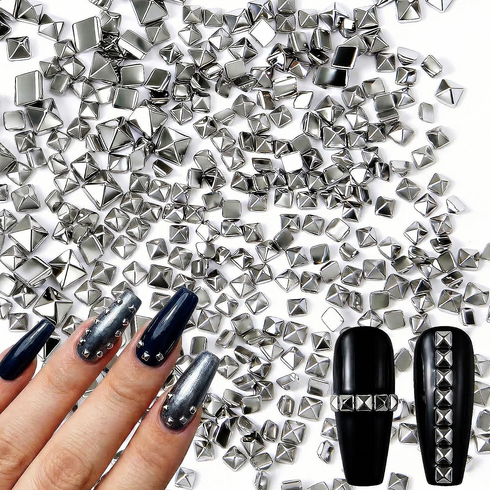 600 sztuk mini nity Nail Charms, metalowe zawieszki 3D do paznokci, gotyckie nity do paznokci, kwadratowe nity metalowe wzornictwo paznokci, biżuteria do paznokci retro
