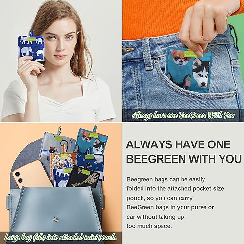 Vista 37 de BeeGreen Bolsa de viaje plegable reutilizable para regalo, bolsas de comestibles reutilizables, grandes regalos de vacaciones, bolsa de tela