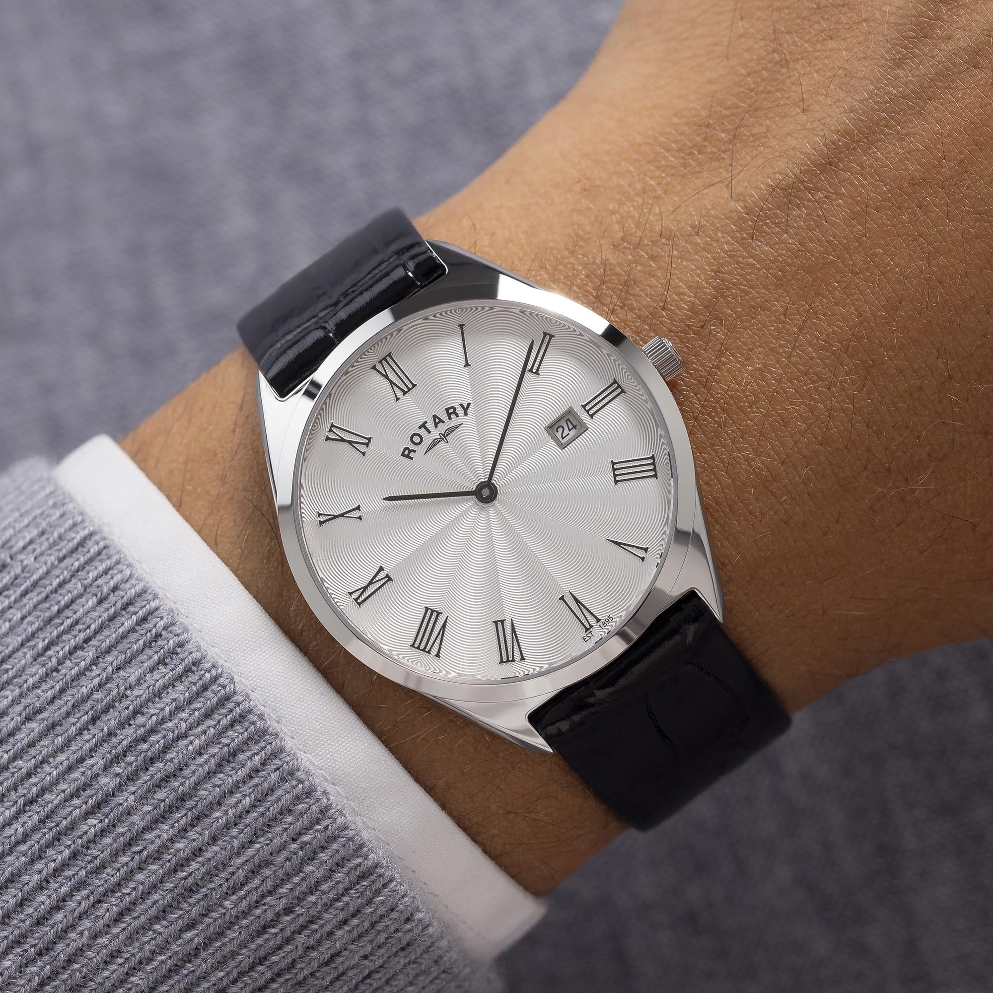 Rotary Herren Ultra Slim Quarzuhr mit Lederband