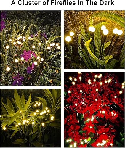 Miniatura 8 de Luces solares de jardín, paquete de 2 luces solares de luciérnaga con forma de estrella de 8 LED, balanceo por el viento, 8 modos de iluminación