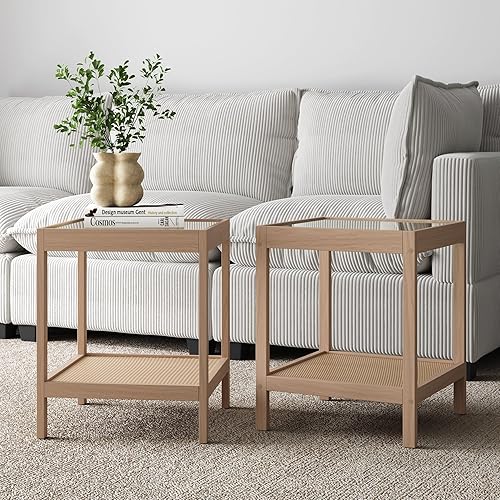 Miniatura 7 de Nathan James Lula - Juego de 2 mesas auxiliares redondas para sala de estar, con acabado de madera o mármol y base de metal, nuez moscadanegro