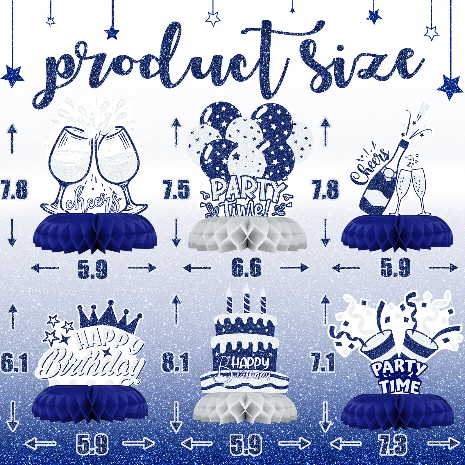 Blue and Silver Birthday Decorations – 12Pcs Navy Blue and Silver Honeycomb Centerpieces for Table, Elegant Blue Silver Party Decor for Boys, Men or Adult Birthday Celebration