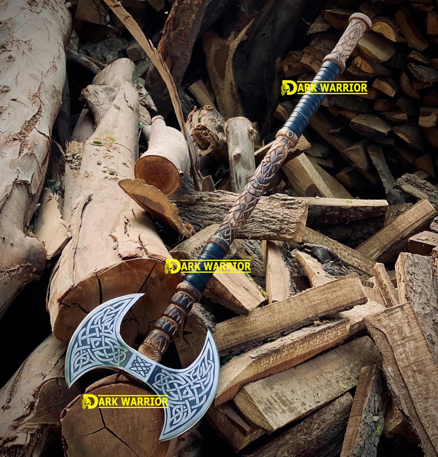 [dark warrior] 36" Double Head Berserker Axe Two Hand Axe Double Sided Axe Hewing Axe Double Edged Battle Axe Large Norse Axe Double Blade Axe Big Viking Axe Hand Forged Axe Blade Axe DW-AX-89890