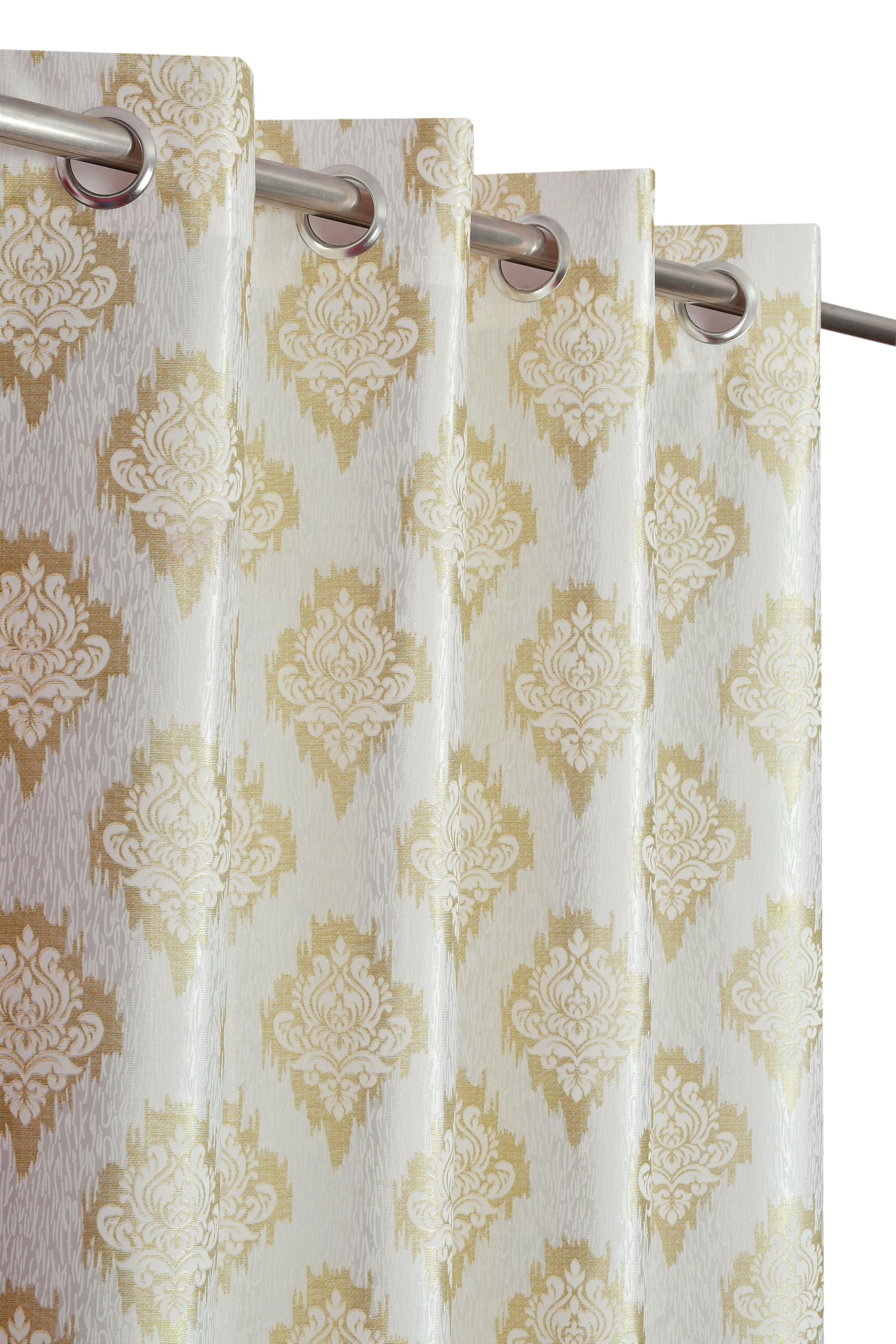 Yarnis Polyester Damas Printed Room Darkening Curtains 8 Feet Long for Door & Windows Living Room, Gold, Parda, 1 Piece
