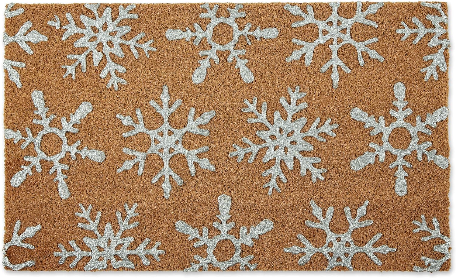 DII Christmas Welcome Mat Outdoor Natural Coir Doormat & Porch Décor, 17x29, Silver Snowflake Glitter