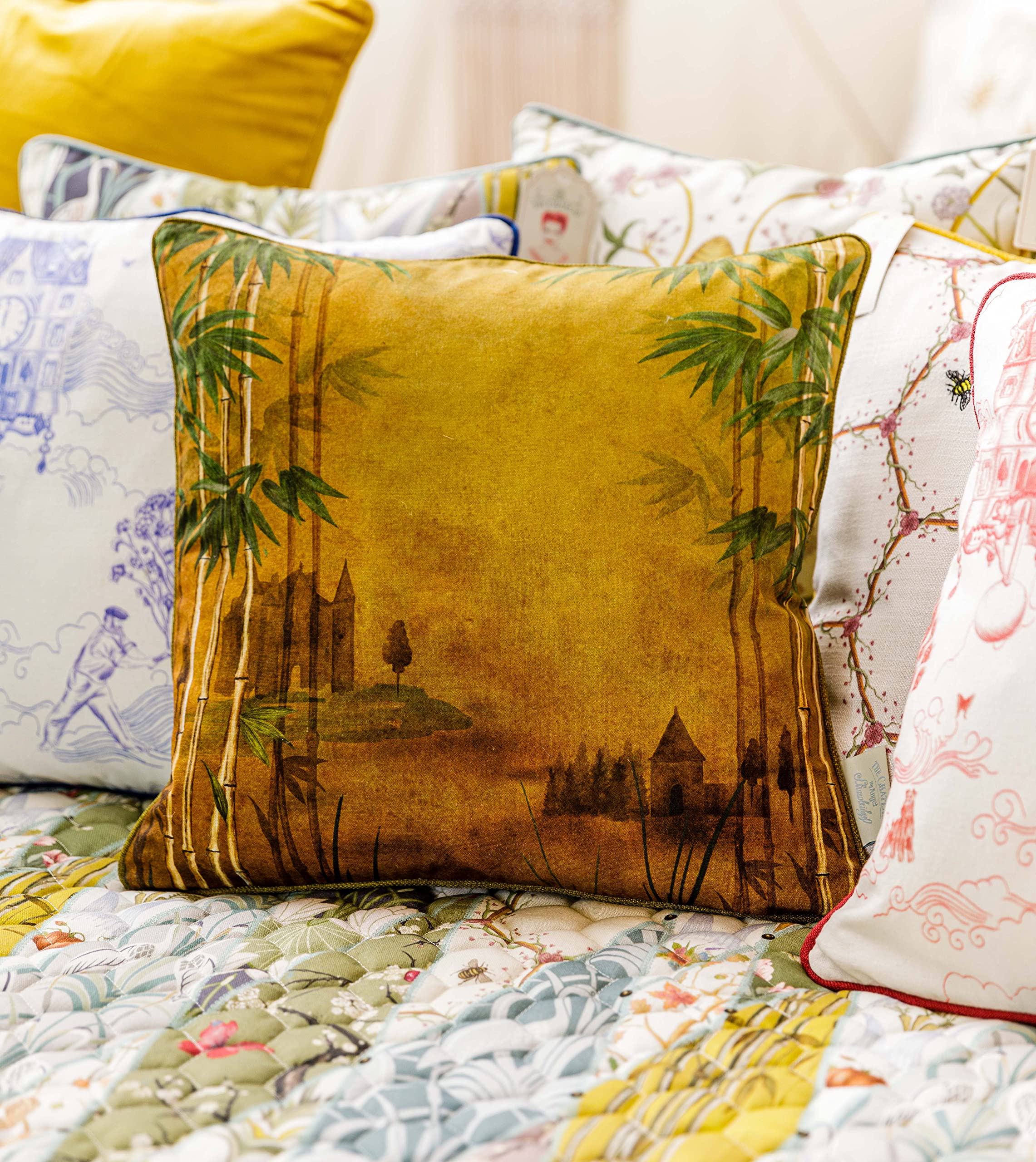 The Chateau By Angel Strawbridge BAMBOO FOLLY Cushion Cover - Ochre - 43 x 43cm