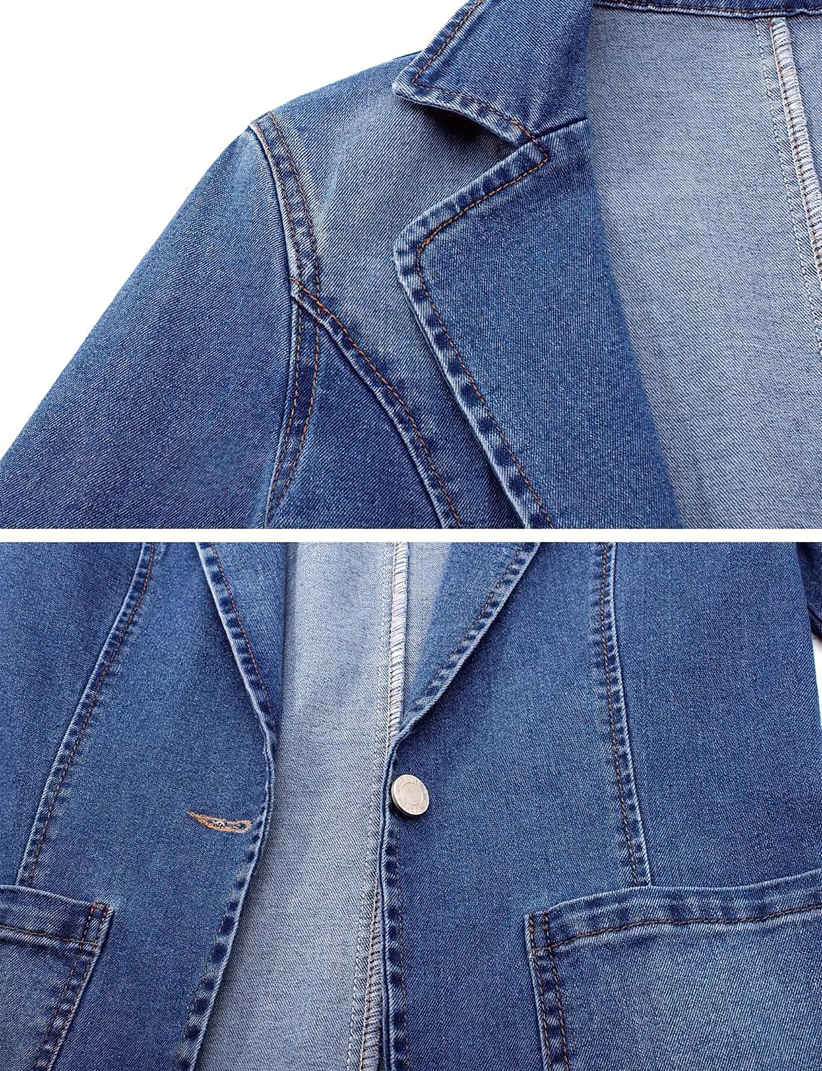 ebossy Klassischer Jeans-Blazer für Damen, mit Revers, Ein-Knopf-Langarm, schmale Büro-Jeansjacke