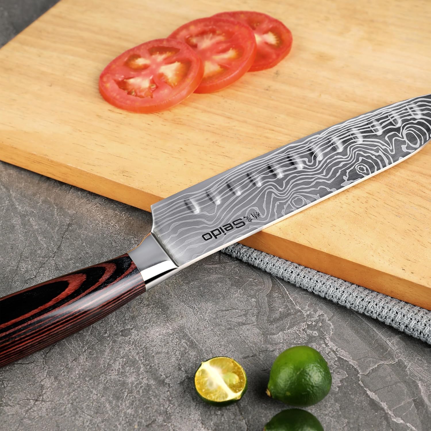 Seido Knives 7 Inch Santoku Knife – Premium Japanese Chef Knife for All-Purpose Slicing, Dicing & Chopping with Razor Sharp Blade and Ergonomic Handle