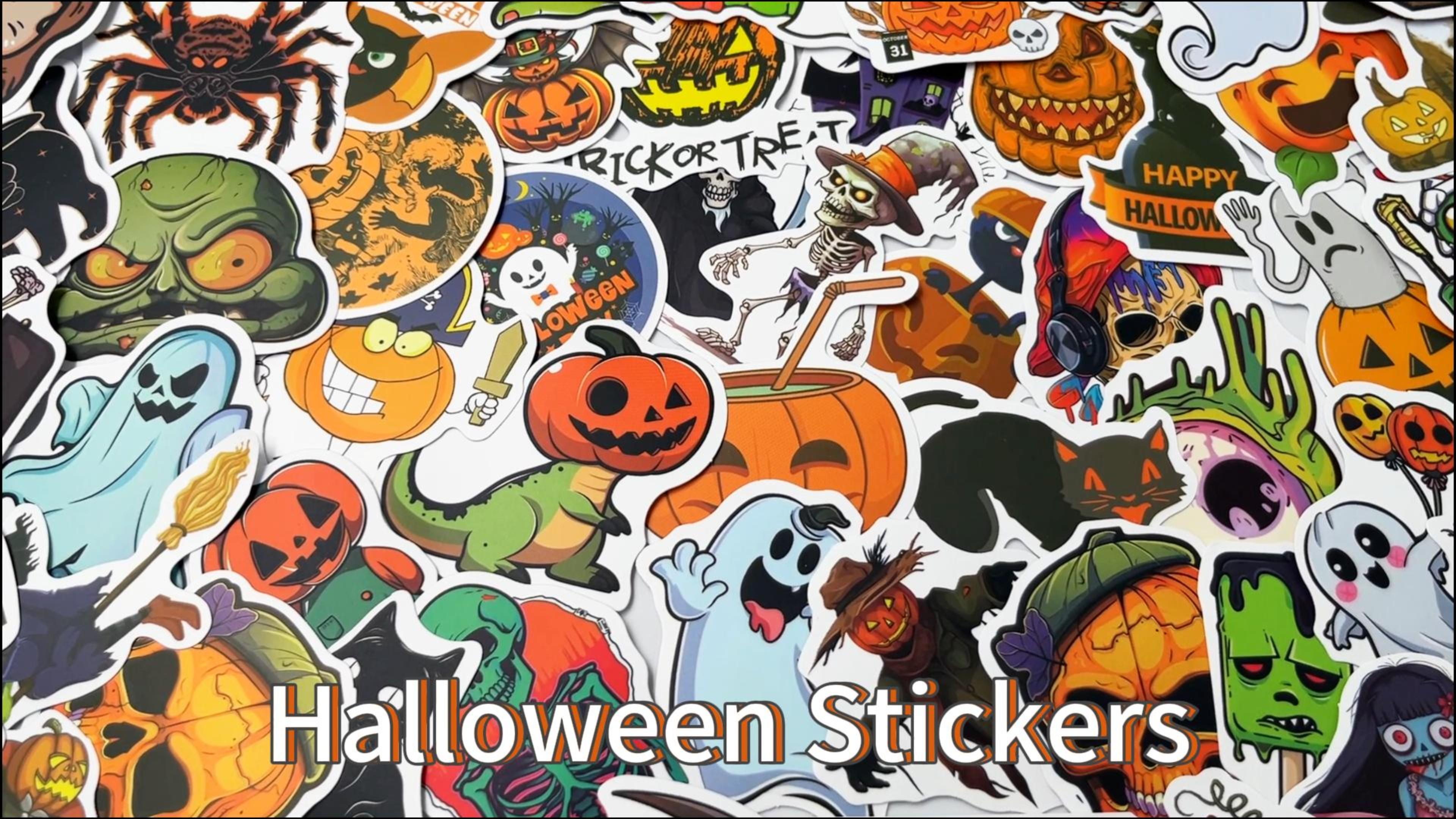200 PCS Halloween Stickers Bulk - Non-Repeating Pumpkin, Ghost, Skull Vinyl Decor For Parties, Kids, Teens