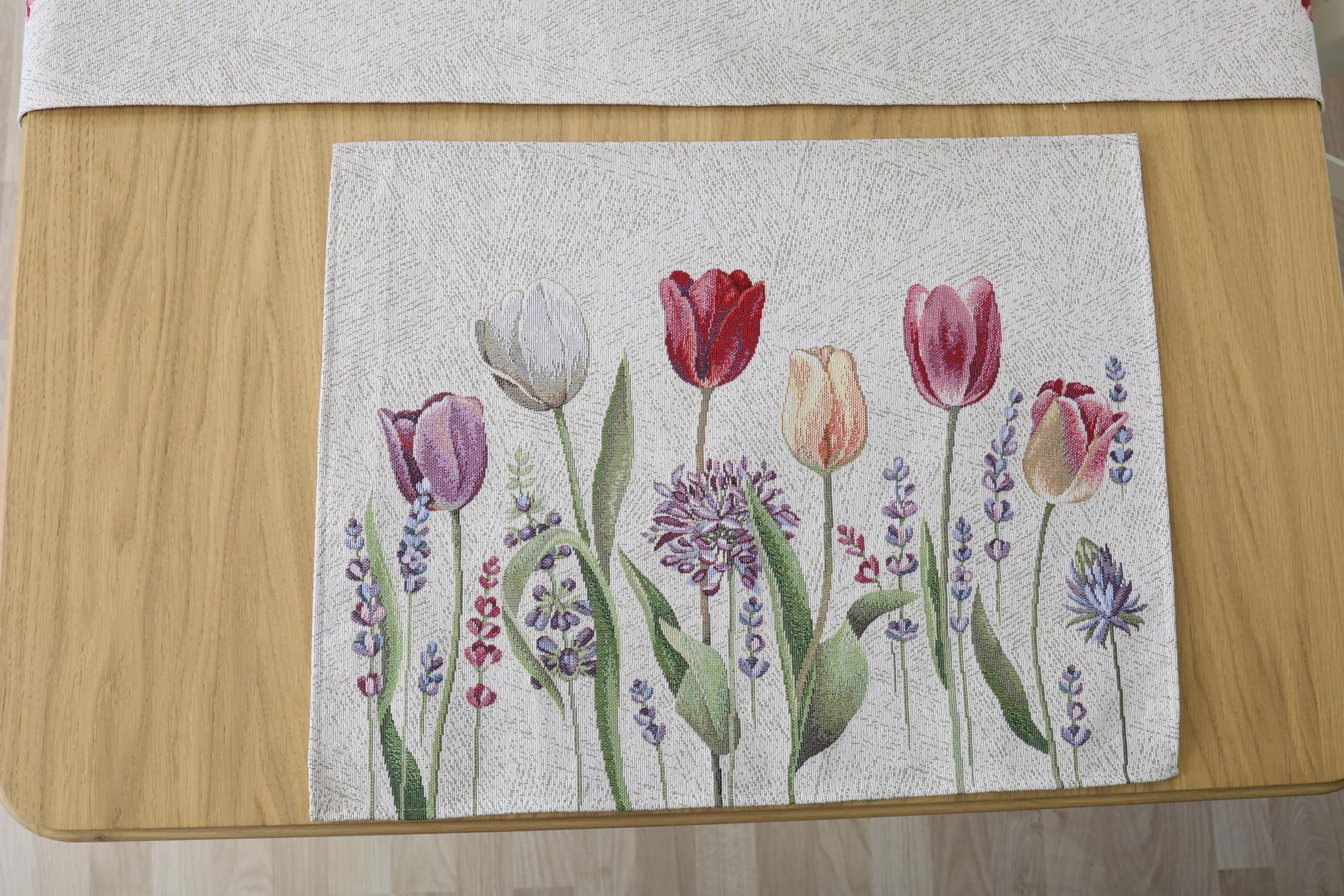 Tischsets Platzsets Abwaschbar 8er Set, 40x50 cm, Platzdeckchen Stoff 100% Jacquard Gobelin, Untersetzer Teller Hochwertige Wiederverwendbare für Hochzeit, Geburtstag, Küchen, Cafe - Tulpen
