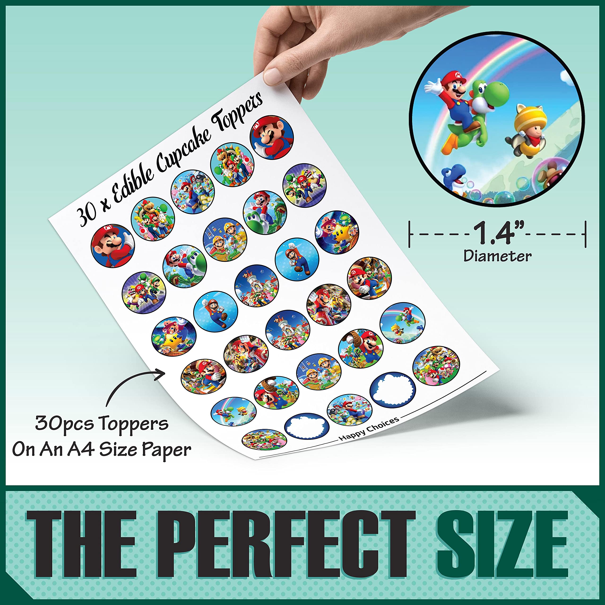 Buy 30 x Edible Cupcake Toppers Themed of Super Mario Collection of Edible Cake Decorations