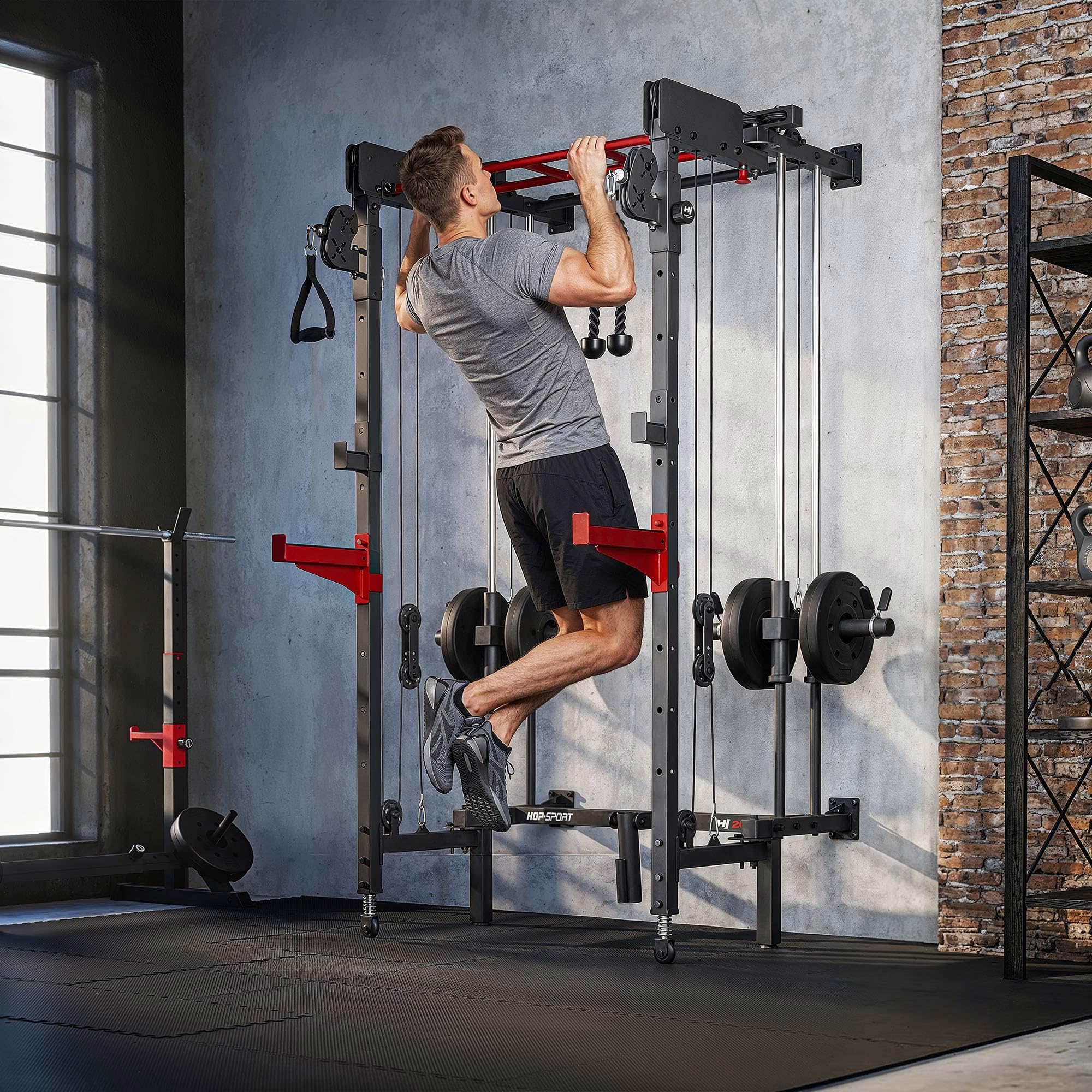 Hop-Sport HS-2070K Power Rack zur Wandmontage, 110x96x231 cm, 150 kg Belastbarkeit