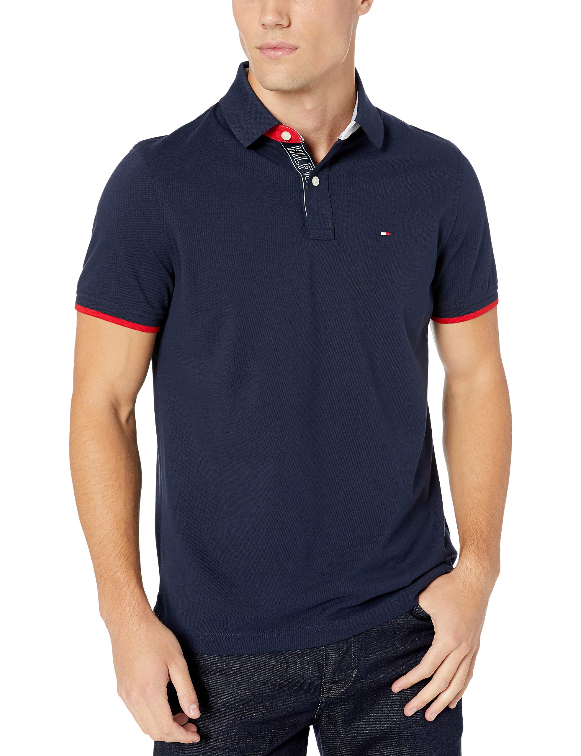 Tommy Hilfiger Men's Short Sleeve Cotton Pique Flag Polo Shirt in Custom Fit