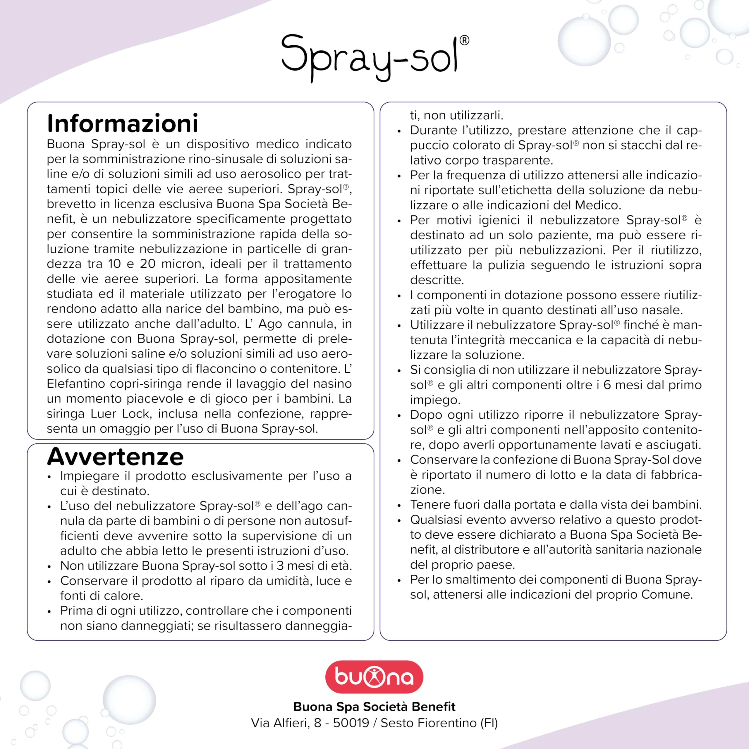 Buona Spray Sol Dispositivo Medico per Lavaggi Nasali Bambini e Adulti Nebulizzatore per Lavaggi Neonato, a Partire dai 3 Mesi di Età, per Vie Respiratorie, Lavaggio Nasale Bambini