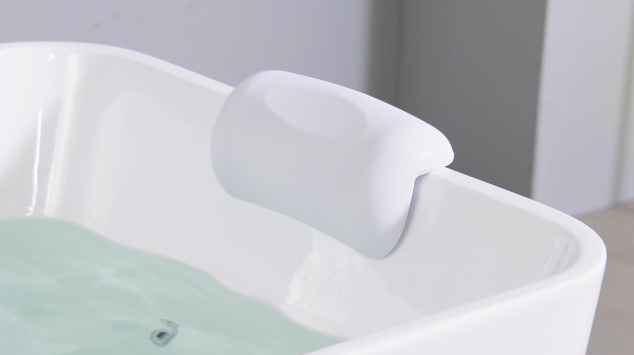 Cuscino Vasca Da Bagno 125x43cm - Morbido, Con Ventose, Poggiatesta E Borche Per Lavaggio, Bianco - Foto 8